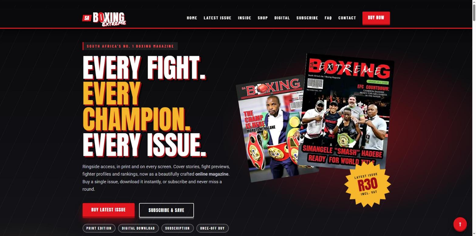 SA Boxing Extreme website homepage